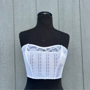 VTG Warners Strapless Longline Cathedral Bra in White Satin and Lace, 36